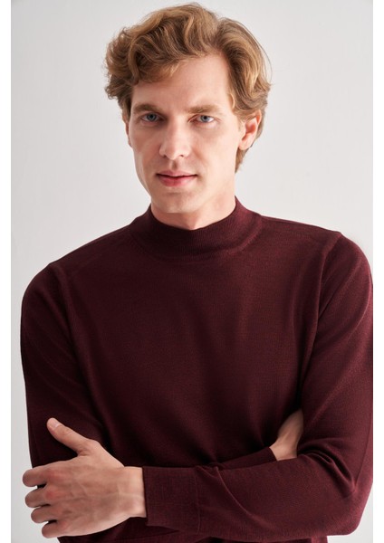 Bordo Yarım Balıkçı Yaka Cepsiz Comfort Fit Classic Pamuklu Triko Kazak 1012255001 fırsatları