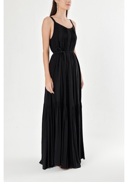 Siyah Kolsuz Dantel Detaylı Vual Elbise 93928 modelleri