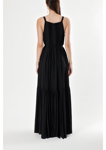 Siyah Kolsuz Dantel Detaylı Vual Elbise 93928 fırsatları