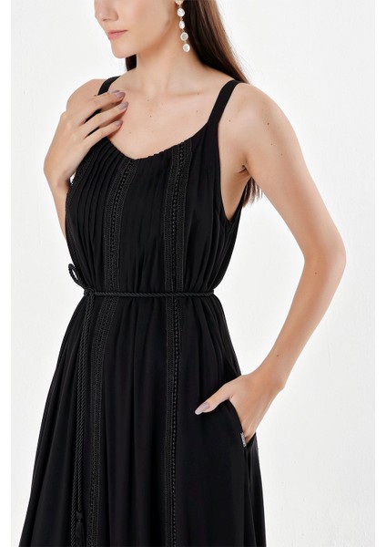 Siyah Kolsuz Dantel Detaylı Vual Elbise 93928 indirimleri