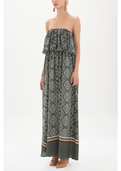 Yeşil Straplez Volanlı Uzun Elbise 92331 fiyatları