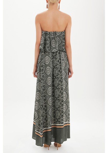 Yeşil Straplez Volanlı Uzun Elbise 92331 fırsatları