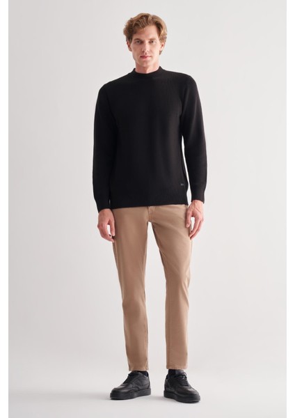 Siyah Yarım Balıkçı Yaka Uzun Kol Cepsiz Comfort Fit Casual Pamuklu Triko Kazak 1012255203 fiyatları