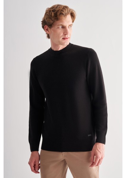 Siyah Yarım Balıkçı Yaka Uzun Kol Cepsiz Comfort Fit Casual Pamuklu Triko Kazak 1012255203 modelleri