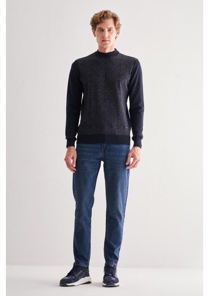 Koyu Lacivert Yarım Balıkçı Yaka Uzun Kol Cepsiz Comfort Fit Pamuklu Triko Kazak 1012255215 fiyatları