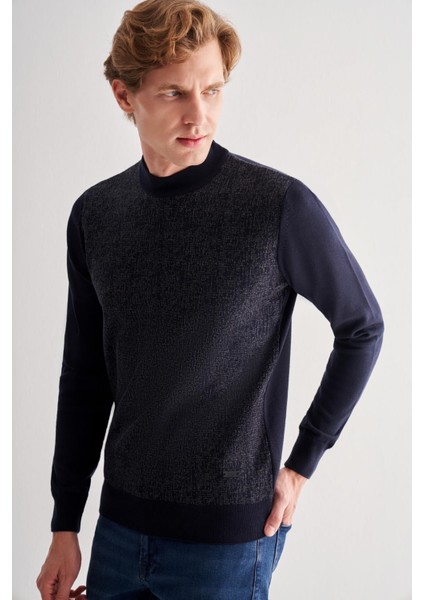 Koyu Lacivert Yarım Balıkçı Yaka Uzun Kol Cepsiz Comfort Fit Pamuklu Triko Kazak 1012255215 modelleri