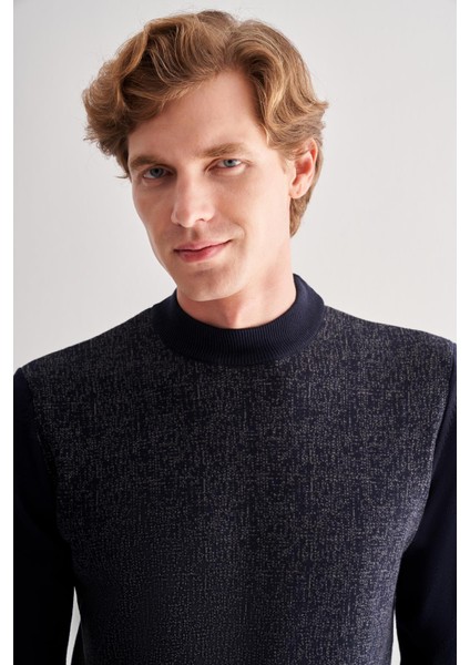 Koyu Lacivert Yarım Balıkçı Yaka Uzun Kol Cepsiz Comfort Fit Pamuklu Triko Kazak 1012255215 fırsatları