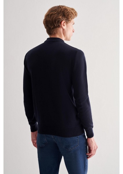 Koyu Lacivert Yarım Balıkçı Yaka Uzun Kol Cepsiz Comfort Fit Pamuklu Triko Kazak 1012255215 indirimleri