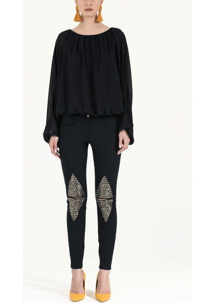 Lacivert Metal Yapıştırmalı Cep Pantolon 41242