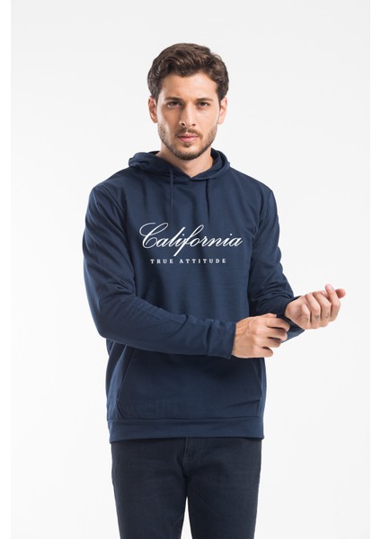 Erkek Kapşonlu Rahat Kalıp Ince El Yazılı Californıa Baskılı Swetashırt SPR24SW121 fiyatları