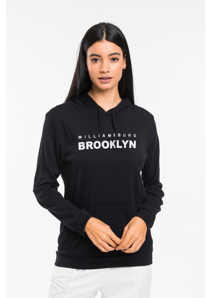 Kadın Kapşonlu Rahat Kalıp Ince Wıllamsburg Brooklyn Baskılı Swetashırt SPR24SWK123