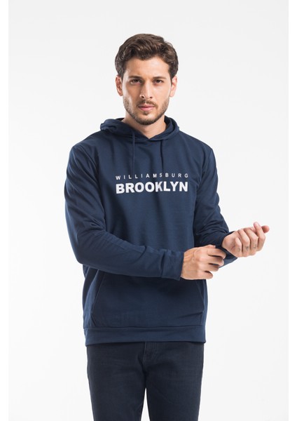 Erkek Kapşonlu Rahat Kalıp Ince Wıllamsburg Brooklyn Baskılı Swetashırt SPR24SW123