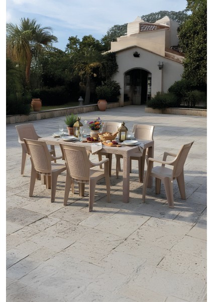 Efes 6 Kişilik Rattan Masa Sandalye Takımı Cappuccino