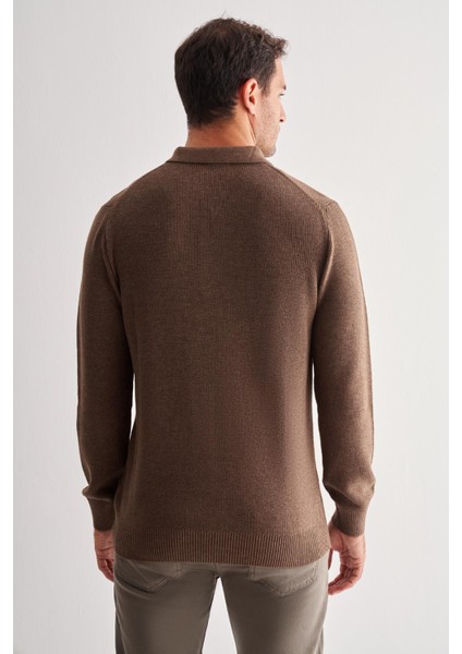 Kahverengi Fermuarlı Polo Yaka Uzun Kol Cepsiz Comfort Fit Casual Pamuklu Triko Kazak 1012255202 indirimleri