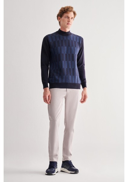 Koyu Lacivert Yarım Balıkçı Yaka Uzun Kol Cepsiz Comfort Fit Pamuklu Triko Kazak 1012255212 fiyatları