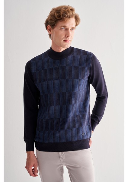 Koyu Lacivert Yarım Balıkçı Yaka Uzun Kol Cepsiz Comfort Fit Pamuklu Triko Kazak 1012255212 modelleri