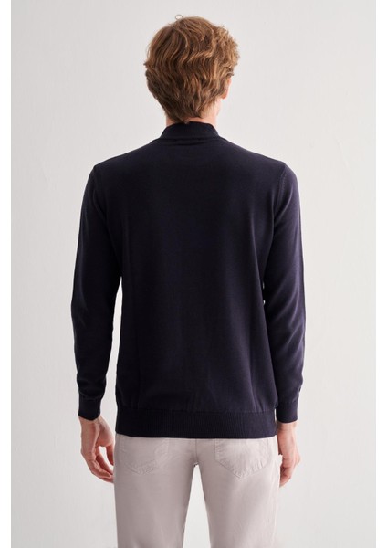 Koyu Lacivert Yarım Balıkçı Yaka Uzun Kol Cepsiz Comfort Fit Pamuklu Triko Kazak 1012255212 indirimleri