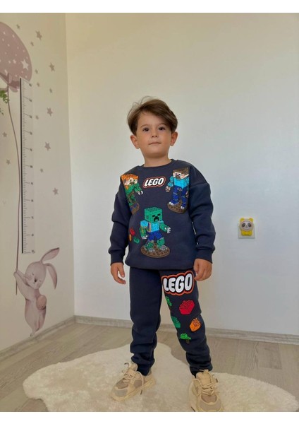 Erkek Çocuk Legoo Modelli 3 Iplik Şardonlu Eşofman Takımı