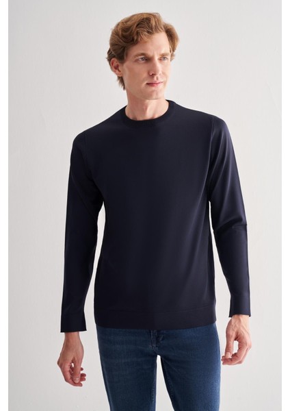 Lacivert Uzun Kol Bisiklet Yaka Cepsiz Slim Fit Triko 1012255151