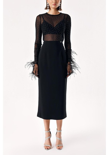 Siyah Fermuarlı Uzun Kalem Etek 81219 fiyatları