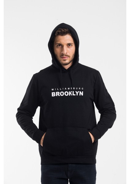 Erkek Kapşonlu Rahat Kalıp Ince Wıllamsburg Brooklyn Baskılı Swetashırt SPR24SW123
