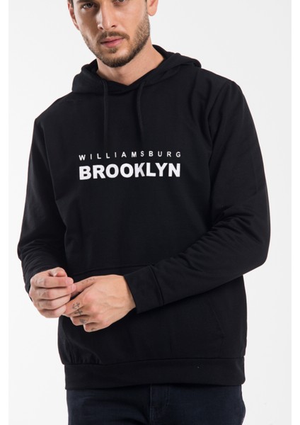 Erkek Kapşonlu Rahat Kalıp Ince Wıllamsburg Brooklyn Baskılı Swetashırt SPR24SW123 fiyatları