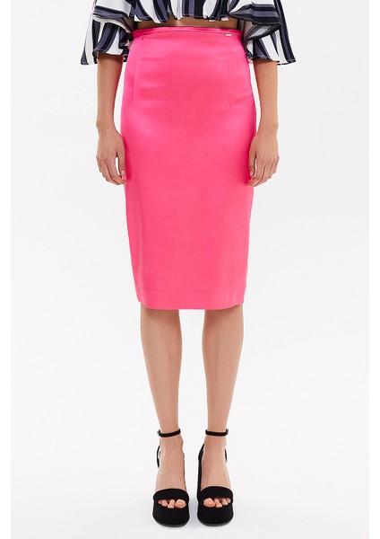 Pembe Fermuarlı Desenli Kalem Etek 81015