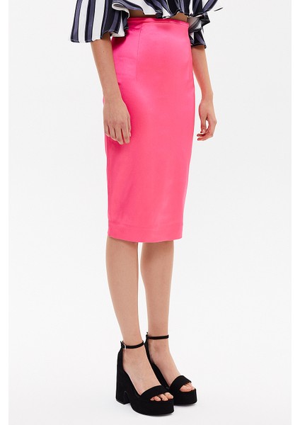 Pembe Fermuarlı Desenli Kalem Etek 81015