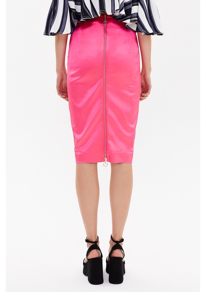 Pembe Fermuarlı Desenli Kalem Etek 81015