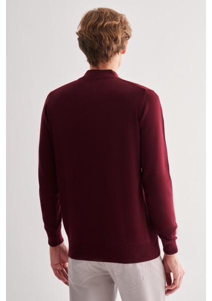 Bordo Fermuarlı Dik Yaka Uzun Kol Cepsiz Comfort Fit Classic Pamuklu Triko Kazak 1012255201 indirimleri
