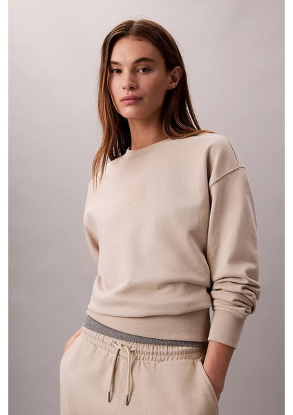 Kadın Regular Kalıp Bisiklet Yaka Sweatshirt - Bej modelleri