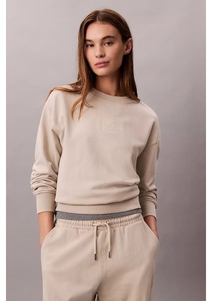 Kadın Regular Kalıp Bisiklet Yaka Sweatshirt - Bej fırsatları