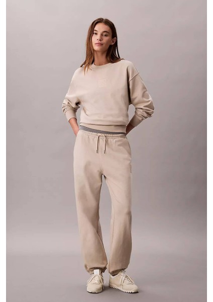 Kadın Regular Kalıp Bisiklet Yaka Sweatshirt - Bej indirimleri