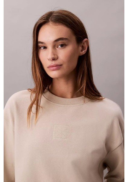 Kadın Regular Kalıp Bisiklet Yaka Sweatshirt - Bej