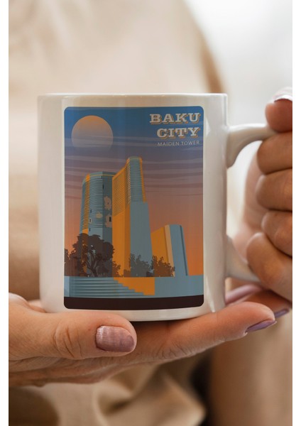 Azerbaycan- Bakü Baskılı Premium Kupa Bardak