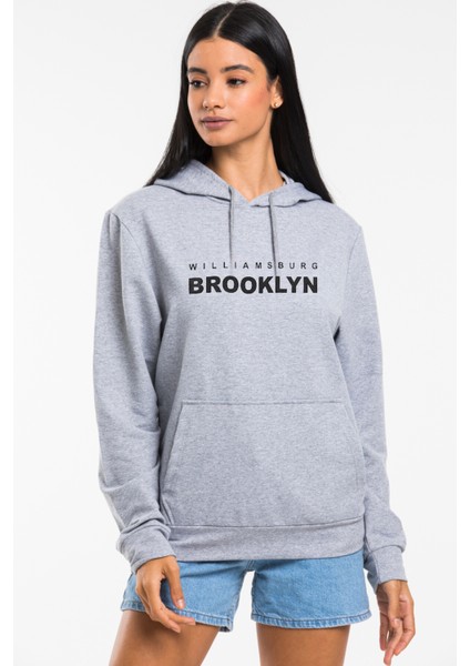 Kadın Kapşonlu Rahat Kalıp Ince Wıllamsburg Brooklyn Baskılı Swetashırt SPR24SWK123 modelleri