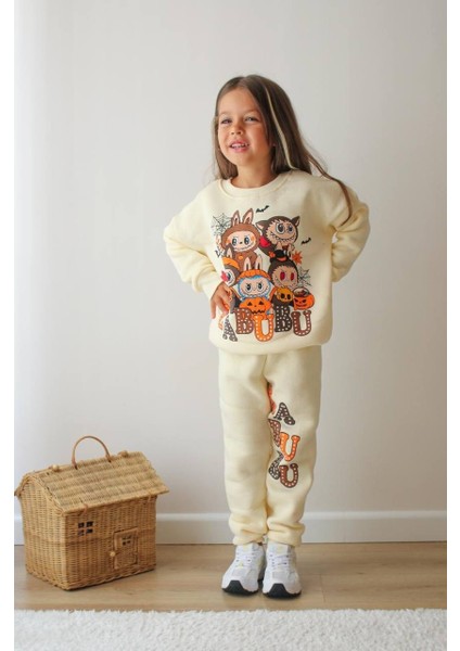 Kız Çocuk Labubu Modelli 3 Iplik Şardonlu Eşofman Takımı modelleri