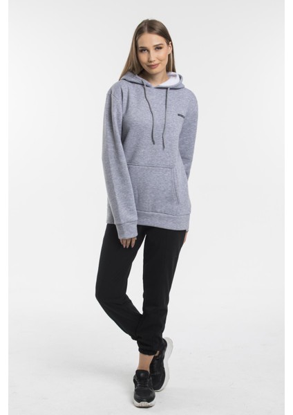 Süperlife Kadın Kapşonlu Regular Fit Baskılı Ince Sweatshirt SPR21K61