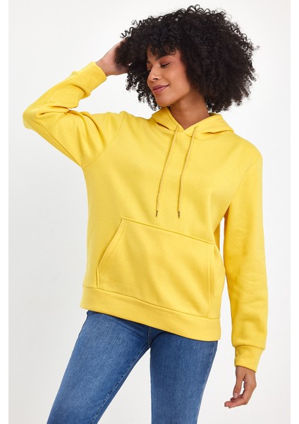 Kadın Kapşonlu Rahat Kalıp Içi Polarlı 3 Iplik Sweatshırt SPR24SWK55