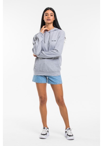 Kadın Kapşonlu Rahat Kalıp Ince Ar Baskılı Swetashırt SPR24SWK122