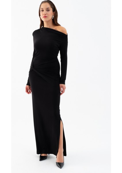 Kadın Siyah Düğüm Detay Uzun Örme Elbise fiyatları