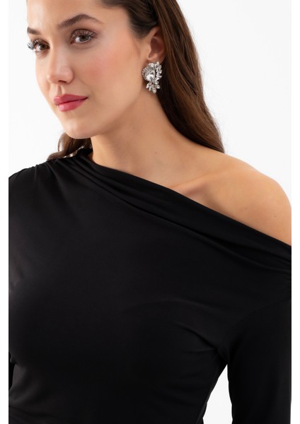 Kadın Siyah Düğüm Detay Uzun Örme Elbise fırsatları