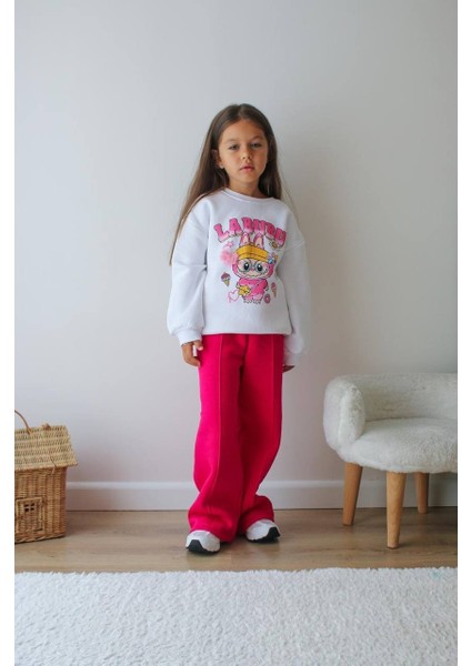 Kız Çocuk Labubu Modelli 3 Iplik Şardonlu Eşofman Takımı