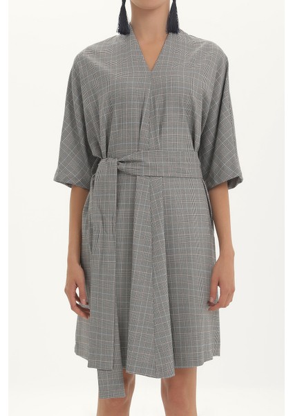 Siyah Kemerli V Yaka Bol Kesim Mini Elbise 92408