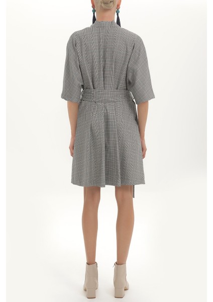 Siyah Kemerli V Yaka Bol Kesim Mini Elbise 92408