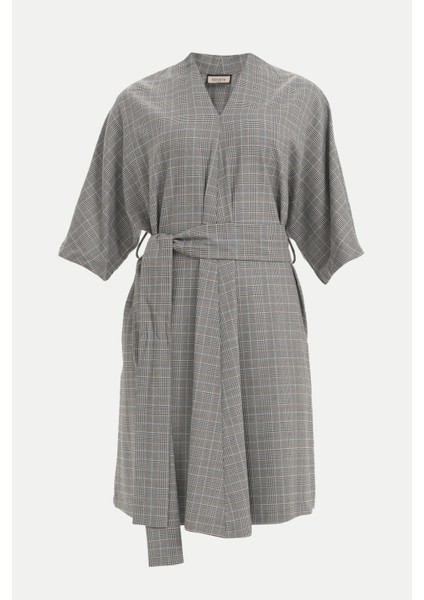 Siyah Kemerli V Yaka Bol Kesim Mini Elbise 92408