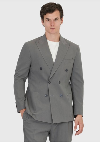 Gri Düz Zeroweight Slim Fit Takım Elbise