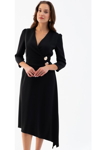 Kadın Siyah Kemer Detay Saten Davet Elbisesi fiyatları