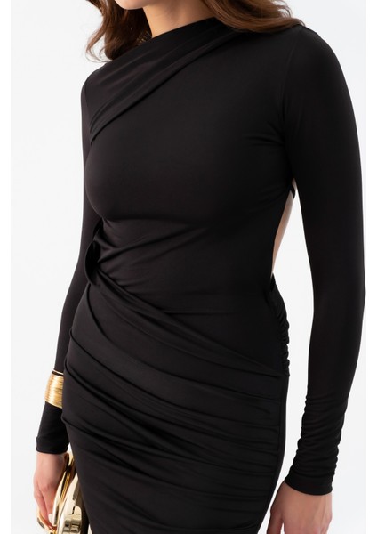 Kadın Siyah Sırt Dekolteli Uzun Örme Elbise indirimleri