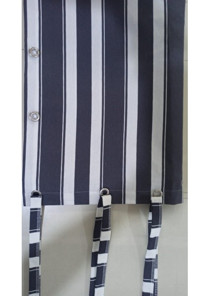 Balkon Perdesi Kuş Gözü Ölçü Seçenekli Gri Beyaz Çizgili